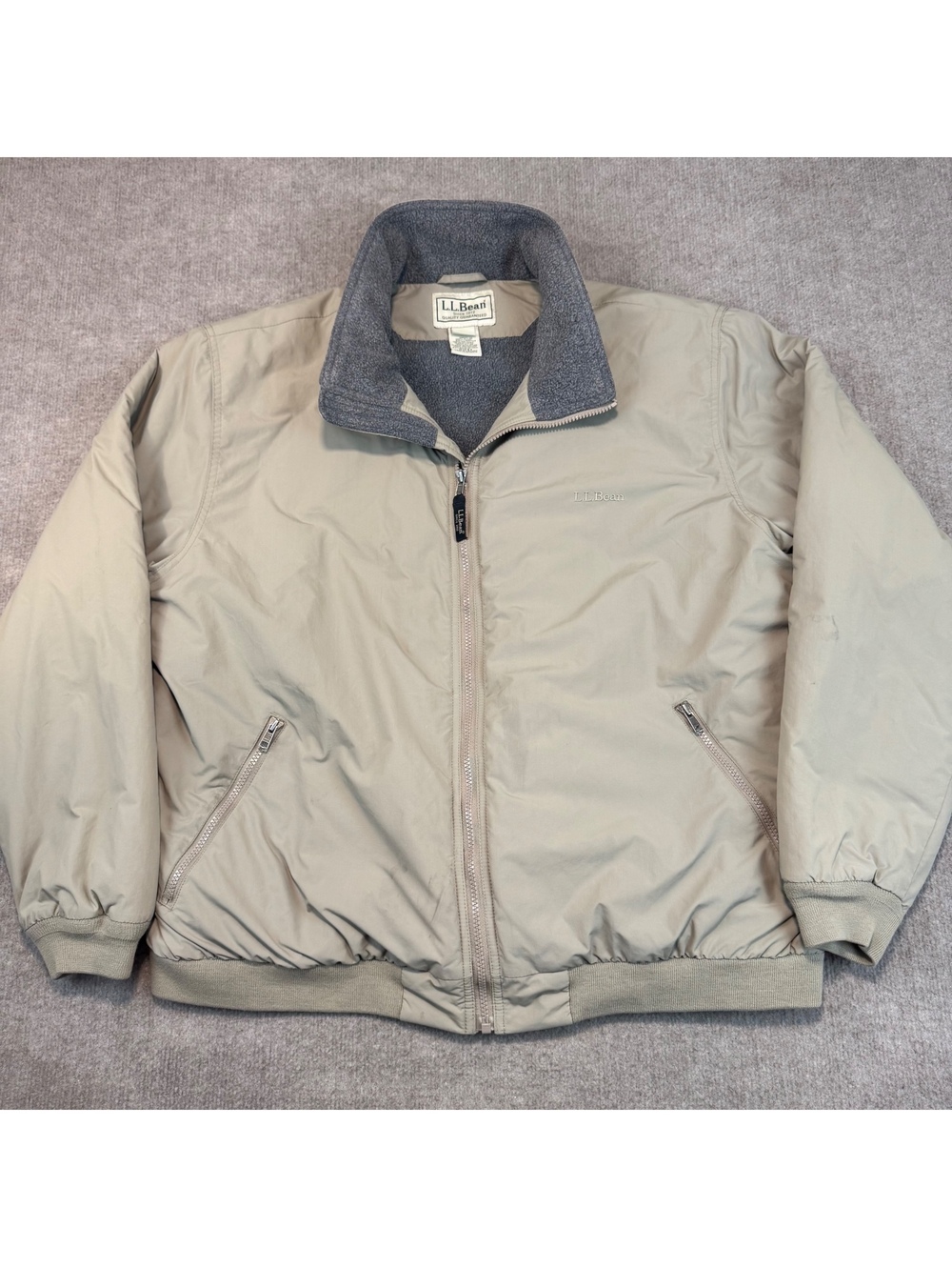 L.L. Bean Mens XXL Warm Up Jacket Tan Fleece Lined Insulated Windbreaker Zip